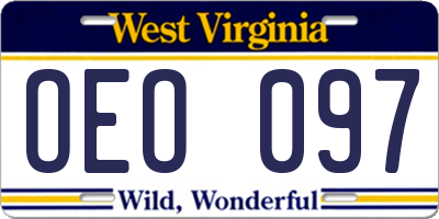 WV license plate OEO097