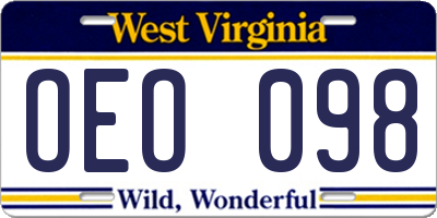 WV license plate OEO098
