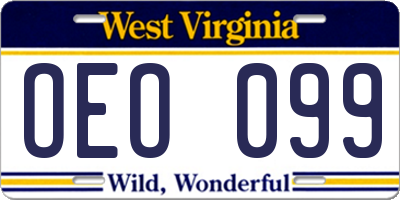 WV license plate OEO099