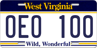 WV license plate OEO100