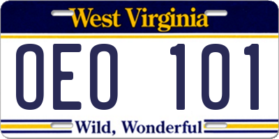 WV license plate OEO101