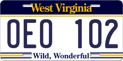 WV license plate OEO102