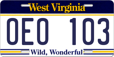 WV license plate OEO103