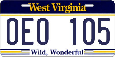 WV license plate OEO105