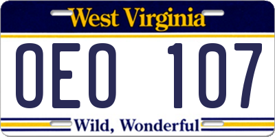 WV license plate OEO107