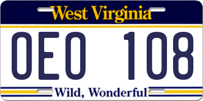 WV license plate OEO108