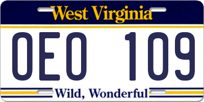 WV license plate OEO109