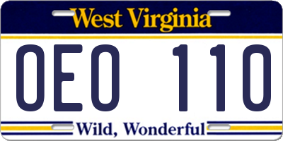 WV license plate OEO110