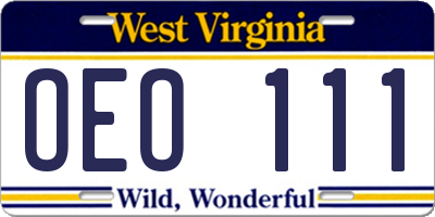 WV license plate OEO111