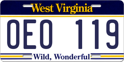 WV license plate OEO119