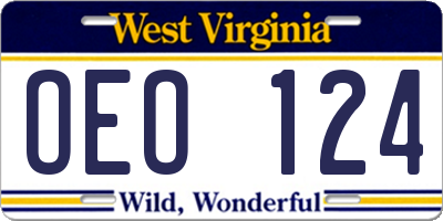 WV license plate OEO124