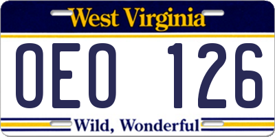 WV license plate OEO126