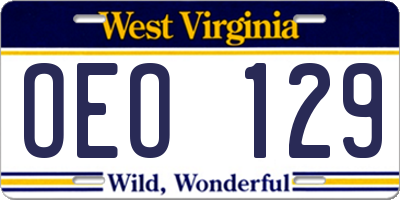 WV license plate OEO129