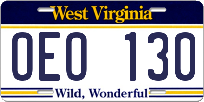 WV license plate OEO130