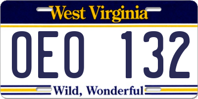 WV license plate OEO132