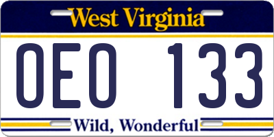 WV license plate OEO133