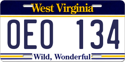 WV license plate OEO134
