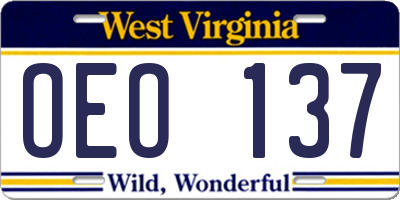 WV license plate OEO137