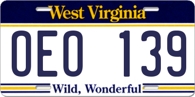 WV license plate OEO139