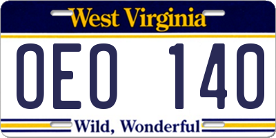 WV license plate OEO140