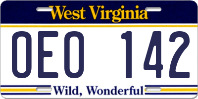 WV license plate OEO142
