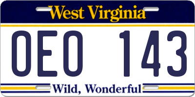 WV license plate OEO143