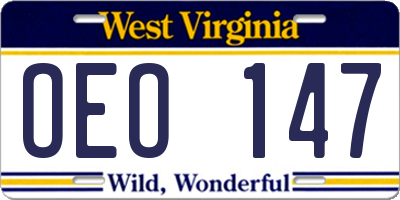 WV license plate OEO147