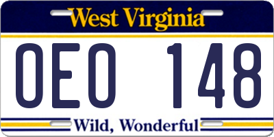 WV license plate OEO148