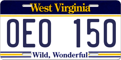 WV license plate OEO150