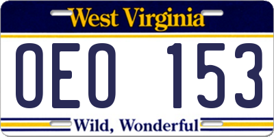 WV license plate OEO153