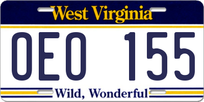 WV license plate OEO155