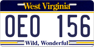 WV license plate OEO156