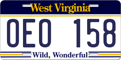 WV license plate OEO158
