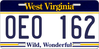 WV license plate OEO162