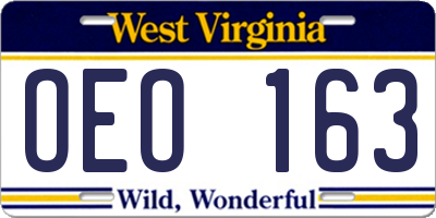 WV license plate OEO163