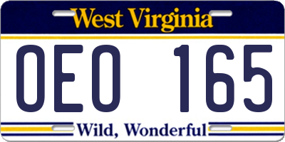 WV license plate OEO165