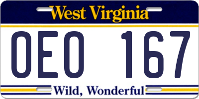 WV license plate OEO167