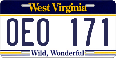 WV license plate OEO171