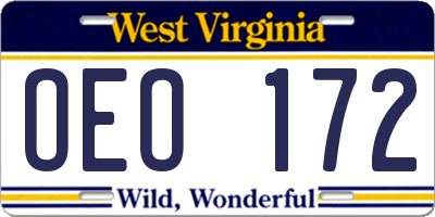WV license plate OEO172