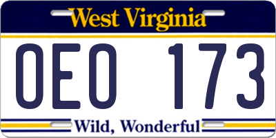 WV license plate OEO173