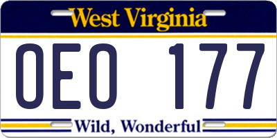 WV license plate OEO177