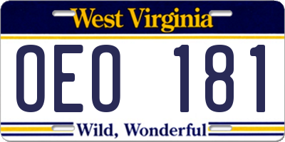 WV license plate OEO181