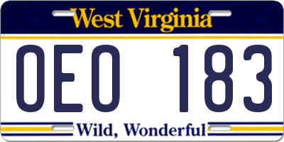 WV license plate OEO183