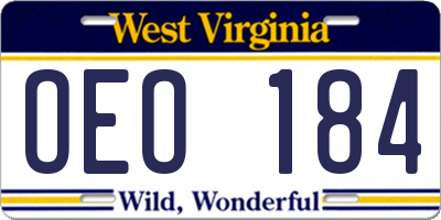 WV license plate OEO184