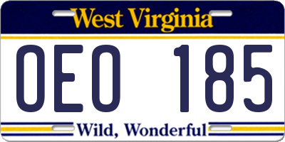 WV license plate OEO185