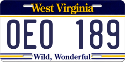 WV license plate OEO189