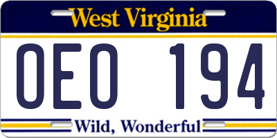 WV license plate OEO194