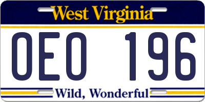 WV license plate OEO196
