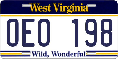 WV license plate OEO198