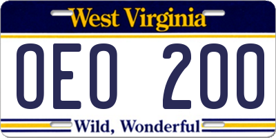 WV license plate OEO200